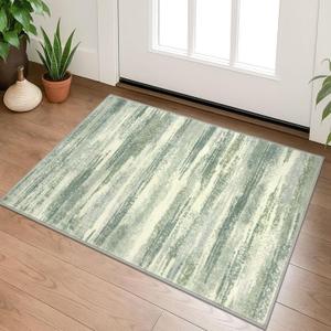 Modern Abstract Entryway Rug Indoor 2x3 Washable Rug Non-Slip Soft Small Area Rug Sage Green Grey Kitchen Mats Thin Print Faux Wool Floor Carpet Throw Rugs for Entrance Bedroom