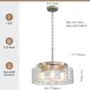 4-Light Glass Brushed Nickel Chandeliers for Dining Room 17.3" Round Modern Farmhouse Chandelier Drum Hanging Pendant Ceiling Light Fixture for Hallway Entryway Kitchen Island Foyer Bedroom