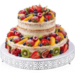 Wenqik 20 Inch Cake Stand Round Metal Cupcake Dessert Wedding Cake Stand Cookies Display Holder Fruit Food Serving Tray for Table Wedding Birthday Anniversary Party Decor (White)