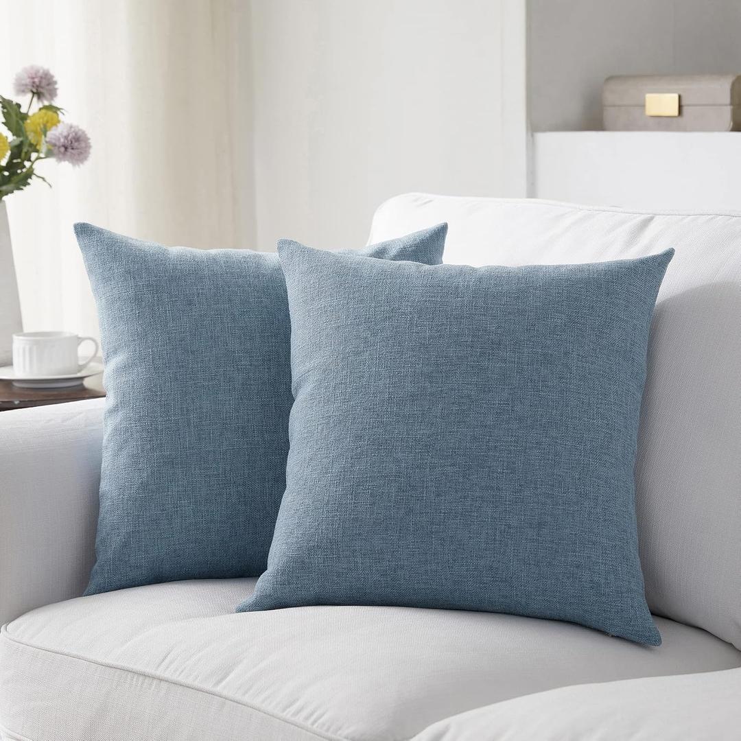 Meekio Set of 2 Deep Grey Blue Pillow Covers 18 x 18 Inch Farmhouse Boho Decorative Throw Pillow Covers Linen Cushion Covers for Sofa Couch Dcor (18" x 18" (Pack of 2))