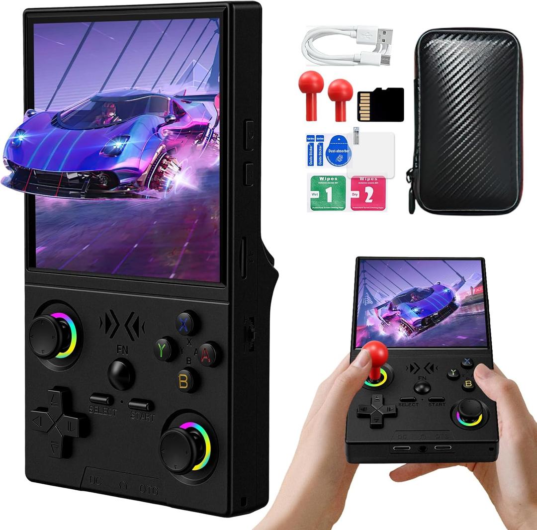 XF40V Retro Handheld Game Console, Retro Gaming Console 4.0'' IPS Screen Linux System Built-in 64G TF Card, Open Source Linux System, Preloaded 20000+ Classic Games, Portable Video Gaming (Black-64G)