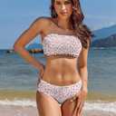 2 x AI'MAGE Bikini Set for Women Two Piece Swimsuits 2024 Floral Bathing Suit Bandeau Swimswear with Removable Shoulder Straps (Pink, XXL)