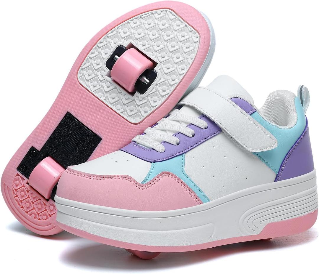 HSQ Fashion Sneaker Roller Skate Shoes for Boys Girls Kids Detachable Wheeled 2 in 1 Skating Shoes with Wheels, 35