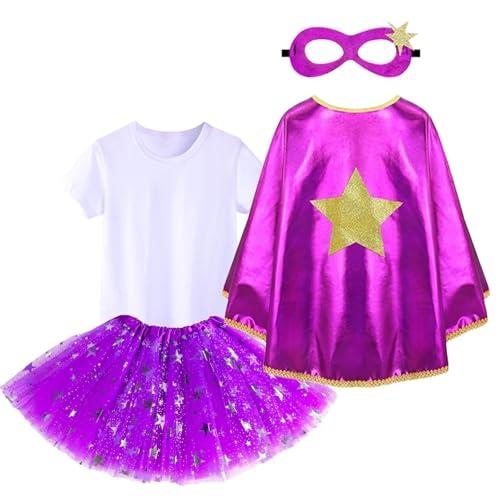 Simple polymer Princess Cape with Mask Set Princess Dress up Clothes Princess Cloak Costume for Women Halloween Costume Accessories (Purple), Set is suitable for 3-10Years old child