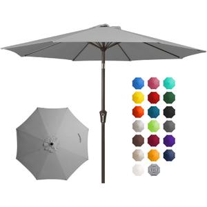 JEAREY 10FT Outdoor Patio Umbrella Outdoor Table Umbrella with Push Button Tilt and Crank, Market Umbrella 8 Sturdy Ribs UV Protection Waterproof for Pool, Garden (Light Gray)