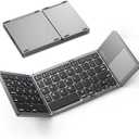 KUNSI Foldable Bluetooth Keyboard with Touchpad, Ultra Slim Portable Wireless Keyboard with Rechargeable Battery for Android Windows iOS Tablets Laptop-Space Gray