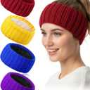 Geyoga 4 Pcs Winter Headbands for Women Fleece Lined Knit Ear Warmers Fuzzy Headbands for Cold Weather