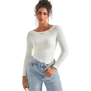 SUUKSESS Women Spring Modal Ribbed Top Boat Neck Long Sleeve Shirts Basic Going Out T Shirts S