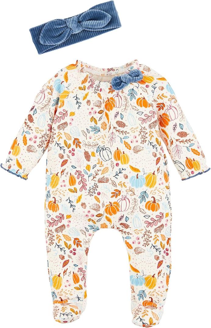 Mud Pie baby-girls Mud Pie Baby Girl Sleeper, Pumpkin Floral (6-9 Months)