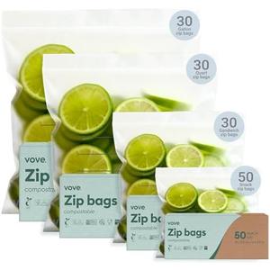Vove Compostable Storage Bag Bundle, Count Multi-Size S/M/L/XL – Freezer Safe, Resealable, Non Toxic Bags for Food, Meal Prep & Snacks, Plastic-Free Eco Bags