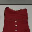 BAIGRAM Women Y2K Button Up Pointelle Minimalist Crop Tshirt Tops Short Sleeve Lace Trim Scoop Neck Henley Summer Shirt ,Size L