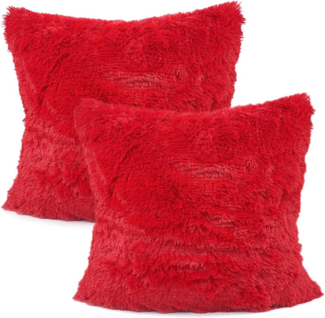 YOUR SMILE Pack of 2, Christmas Decorative New Luxury Series Merino Style Faux Fur Throw Pillow Case Cushion Cover 18" x 18"(Red) YOUR SMILE Pack of 2, Christmas Decorative New Luxury Series Merino Style Faux Fur Throw Pillow Case Cushion Cover 18" x 18"(Red)