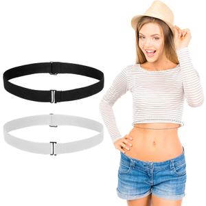 2 PCS Crop Top Band Adjustable Elastic Belts for Women Shirt Tuck Band Women Stretchy Invisible Crop Top Bands Waist Belt for Sweaters Tucking Shirts (Black White)