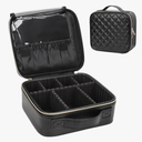 Relavel Makeup Bag, Travel Cosmetic Train Case Organizer Portable Artist Storage Bag with Adjustable Dividers for Cosmetics Makeup Brushes Toiletry Jewelry Digital Accessories Quilted Leather Black