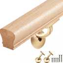6084 Red Oak Straight Wood Handrail Kit 7 ft for StairsDual Use Wall Mount & Railing Post Compatible, Indoor Wood Staircase Handrail for Home, Corridor, Loft(Brass, Tapered)