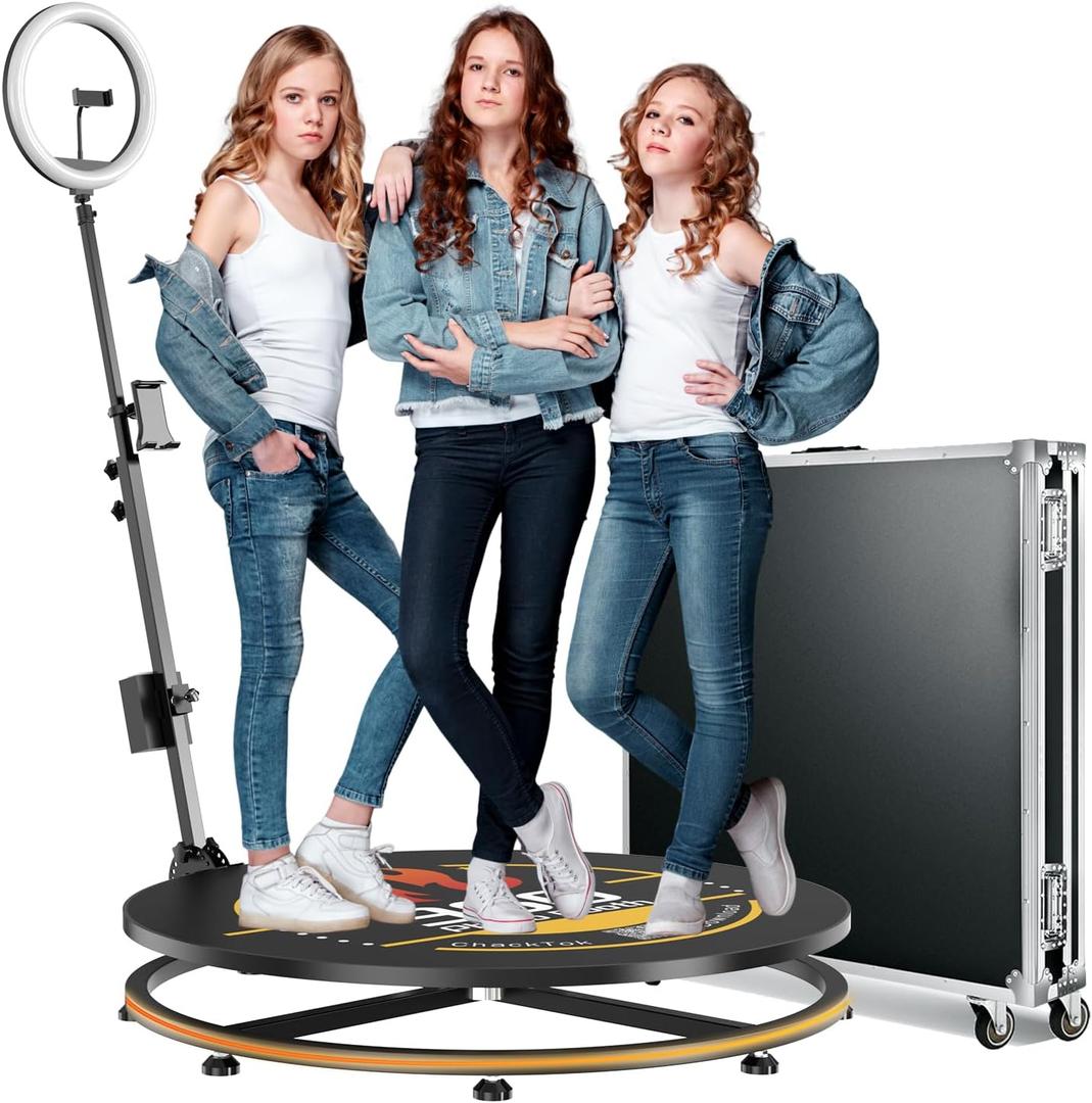 JIYANG 360 Photo Booth Machine with Flight Case,360 Photo Booth Machine for Parties with Chacktok VIP,Software APP Remote Automatic Slow Motion Rotating 360 Video Camera Booth for 3-5People(31.5"-CD)