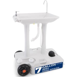 SereneLife Portable Camping Sink with 30L (7+ Gallon) Built-In Water Tank, Large Wheels, Hands-Free Foot Pump, Extra-Large Basin, and 5L Soap Dispenser  Ideal for Outdoors, Camping, and Worksites