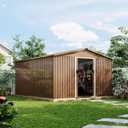 Acekool 10x12 FT Outdoor Metal Storage Shed, Large Garden Tool Shed with Lockable Door and Vents, Waterproof Galvanized Metal Sheds for Tools & Equipment, Garbage Can, Bike, Mower, Brown