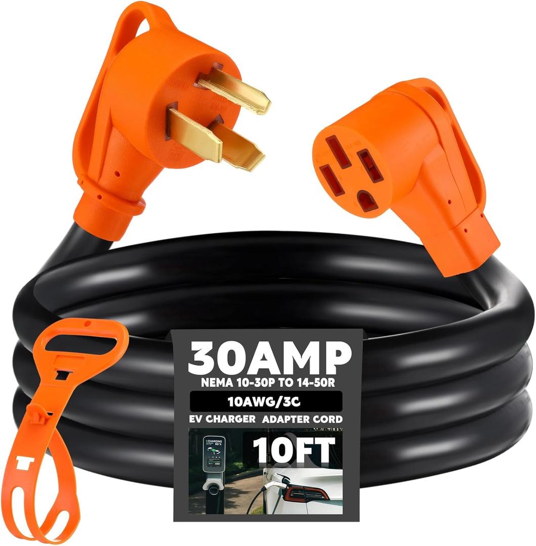 Xuhal 10 ft 10-30P to 14-50R EV Charger Adapter Cord Compatible with NEMA 30 Amp Dryer to 50 Amp EV for Level 2 Charging, 4 Prong to 3 Prong Power Extension Cord with Handle, ETL Listed