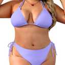 Daci Women Plus Size Triangle Bikini Sets Two Piece Double Straps Halter Swimsuit Side Tie String Sexy Bathing Suits Lavender XL