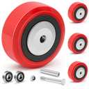 Nefish 5" X 2" Caster Wheels, Polyurethane on Polyolefin Core Wheel with Double Ball Bearing and Dust Cover 1/2" Bore Heavy Duty Replacement Caster Wheels 3200 lbs Capacity Set of 4