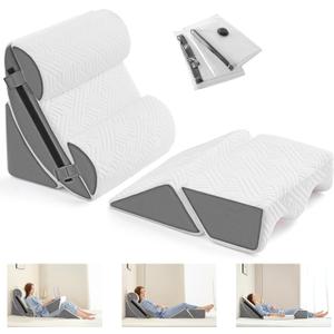 Yojoker 6pcs Orthopedic Bed Wedge Pillow Set for Post Surgery, Memory Foam for Sleeping, Back and Leg Pain Relief Comfortable & Adjustable Support Pillows-Anti Snoring, Heartburn (White Grey)