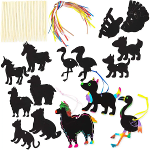 Bright Creations Animal Ornaments, Rainbow Scratch Paper (30 Pack)