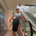 GOKATOSAU Women's Sexy Bodycon Short Sleeve Slit Ruched Summer Club Party Midi Dress Gradient White, 31, S