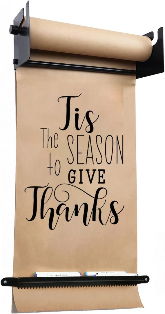 24" Kraft Paper Dispenser Wall MountButcher Paper DispenserPaper Roll Cutter to Do Lists,Ideal for Home,Office Wall Paper Holder with Serrated Edge Cut Bar-Black