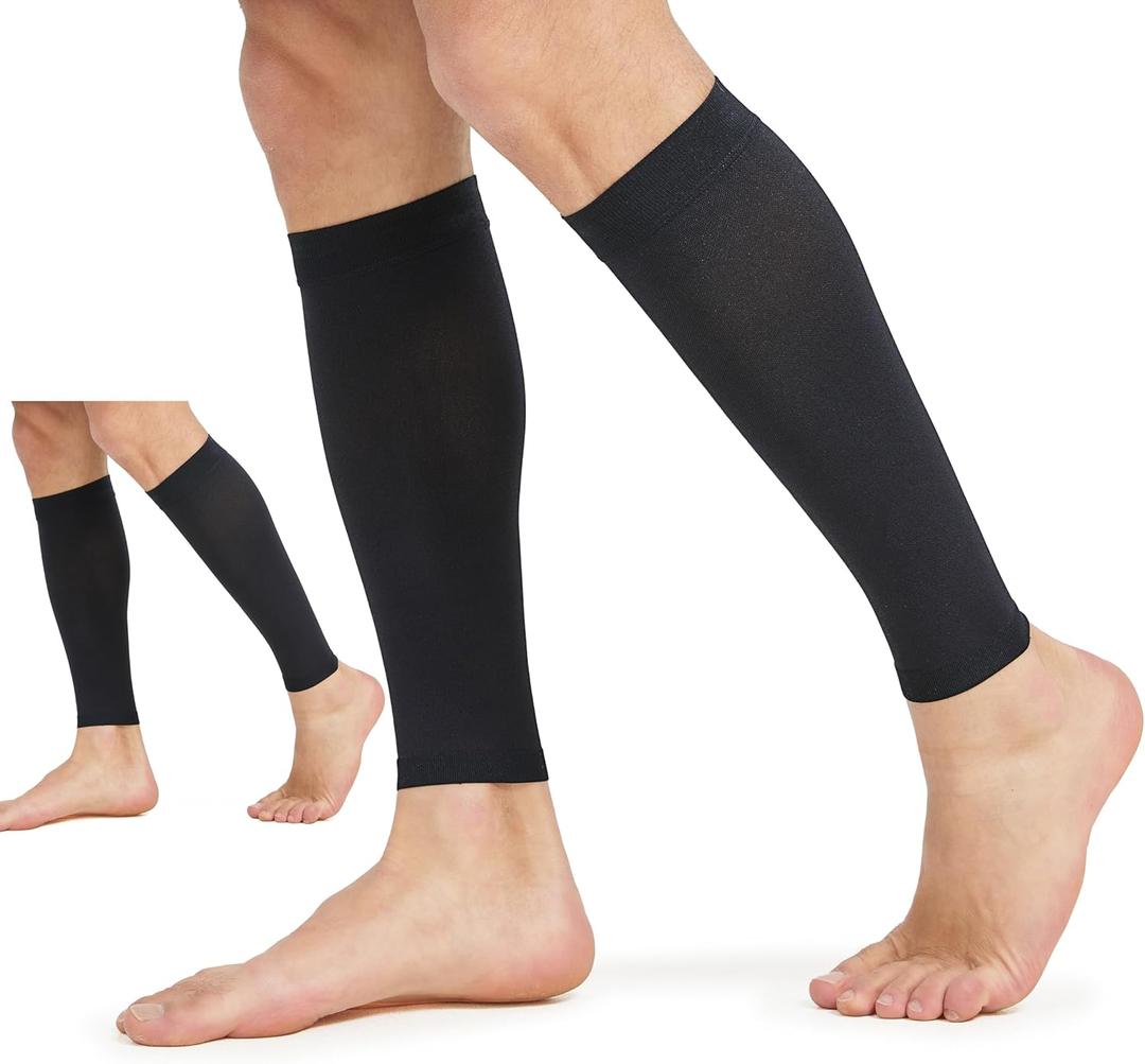 MGANG Calf Compression Sleeves (2 Pairs), 20-30mmHg Footless Compression Socks for Men Women, Leg Sleeves for Shin Splints Pain Relief, Varicose Veins, Edema, Nursing, Travel, Running, Black S/M