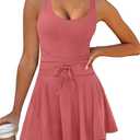 Caracilia Women's Tennis Mini Dresses Summer Workout Built in Shorts Golf Athletic Sleeveless One Piece Active Romper Dress Rust Red Medium