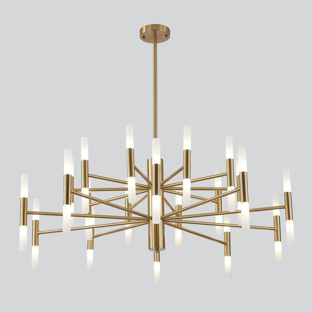 KCO Lighting Brushed Brass 40-Lights LED Sputnik Chandelier Mid Century Modern Chandelier Gold Round Pendant Light Vintage Industrial Flush Mount Ceiling Light Fixture
