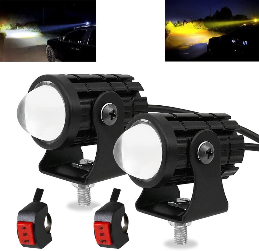 2pcs Super Bright 24W LED Two-Color White Amber Spotlight + 2pcs ON-ON-OFF Switch, Waterproof auxiliary Motorcycle Headlight Fog Light, Universal For Car Truck ATV Offroad SUV Driving Work Spot Lamp