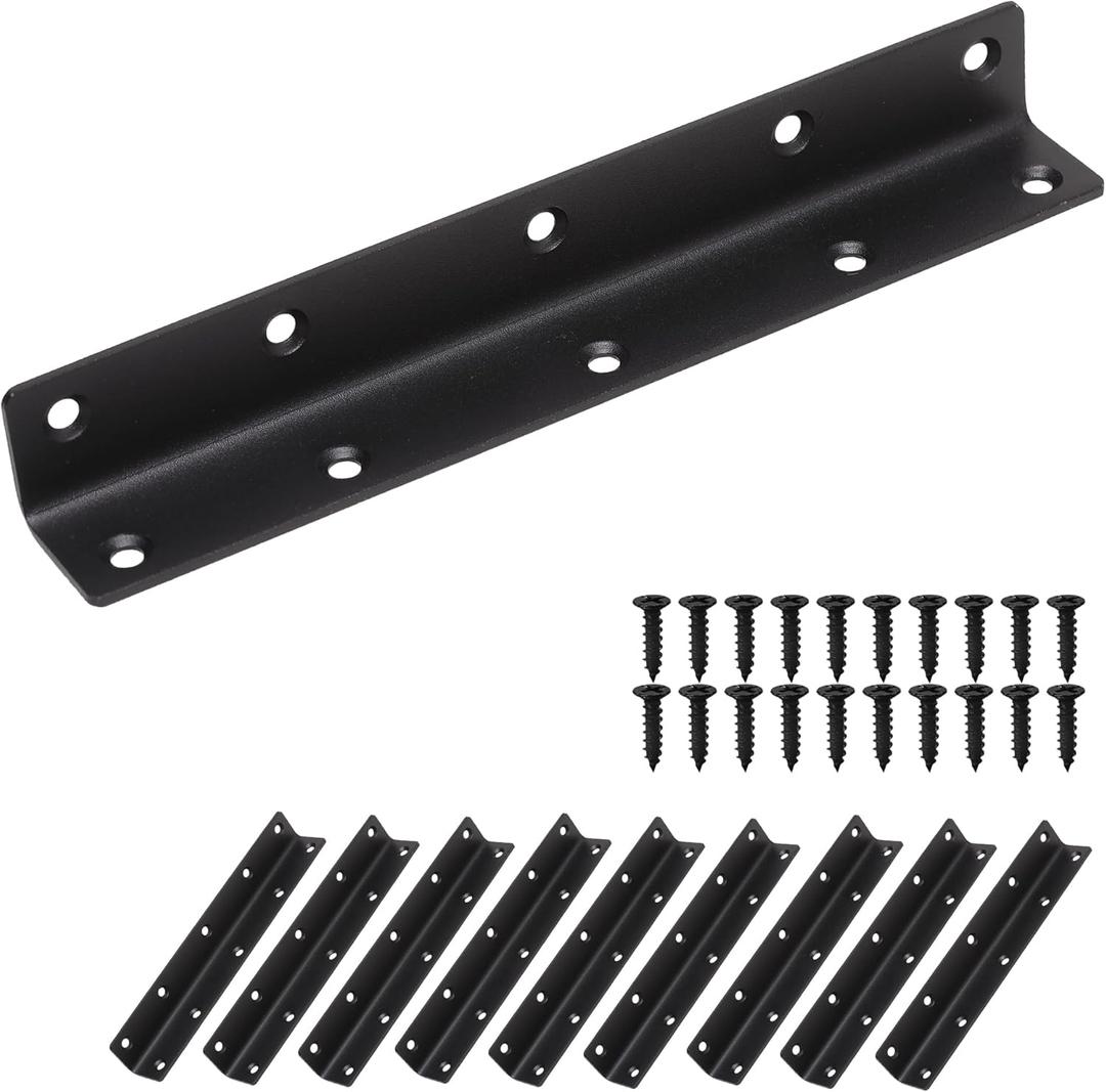 L Bracket, Heavy Duty Corner Brace, 10 Pack 8" Metal Shelf Bracket Angle Bracket for Shelves, Black Metal Braces for Wood, 200mm Overall Length