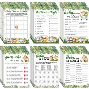 Jetec 302 Pcs Safari Animal Theme Baby Shower Games, 6 Games, 50 Sheets Each, Shower Party, Word Scramble, Baby Word Search, Predictions and Advice, The Price is Right