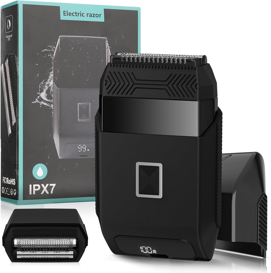 Electric Razor Foil Shavers for Men, Compact Electric Face Shaver, Portable Travel Shaver, Waterproof, Black