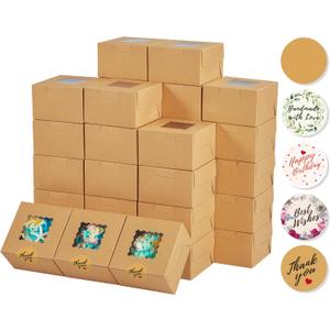 Kootek 50 Pcs Cookie Boxes with Window, 4x4x2.5 Inches Bakery Packaging for Valentine's Day & Mother's Day Gifts, Cupcake & Pastry Containers Tins for Desserts (Brown)
