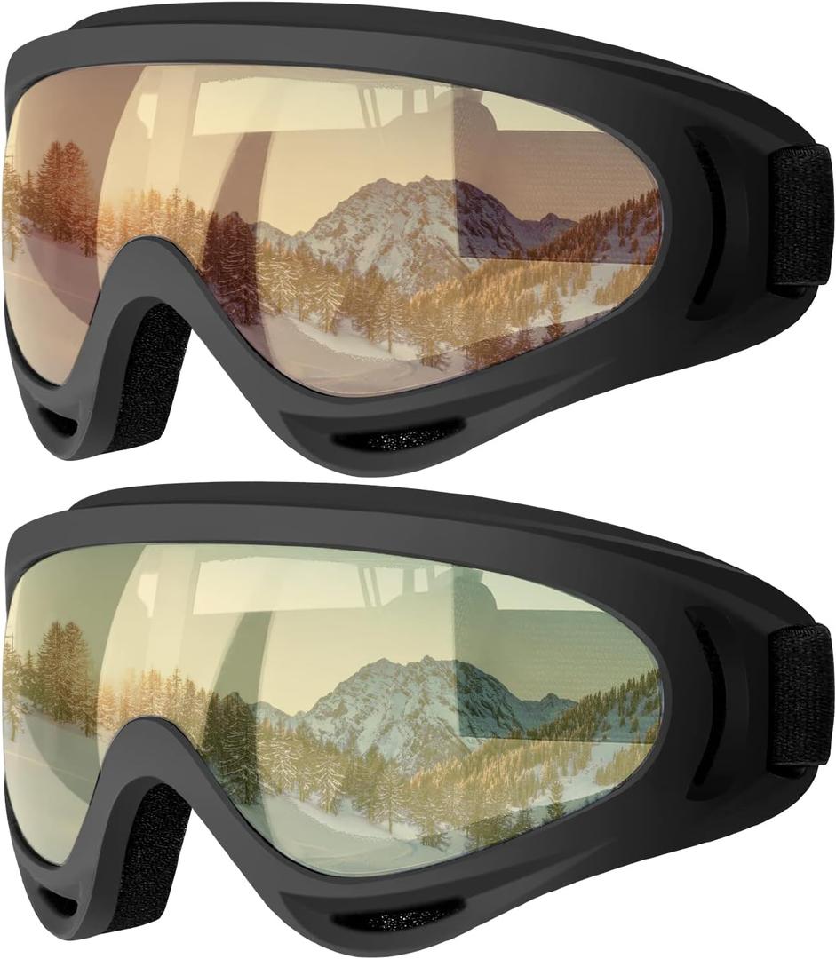 COOLOO Ski Goggles, 2 Pack Snow Goggles Snowboard Goggles for Men Women Kids - UV Protection Foam Anti-Scratch Dustproof (One Size, 08.tawny/Yellow)