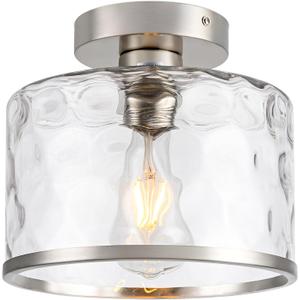 Zlepmlla Modern Semi Flush Mount Ceiling Light with Industrial Clear Hammered Glass Lampshade, Farmhouse Ceiling Lights fixtures in Satin Nickel for Hallway Kitchen Bathroom Bedroom