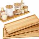 Chengu 3 Pcs Bamboo Vanity Trays for Bathroom Small Wooden Serving Tray for Bathroom Counter Food Appetizer Tea Dessert Kitchen Candle Tissue Toilet Tank Home Decor, 11 x 4 Inch(Rectangle Edge Style)