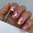 Valentines Press on Nails Short Square Chrome Nails Press on French Fake Nails with Heart Designs Cute Pink Fingernails Gel Acrylic Nails Extra Short Glue on Nails Ombre Stick on Nails for Women 24Pcs
