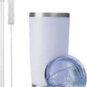 20 oz Stainless Steel Vacuum Insulated Tumbler with double-wall, lid, straw, and straw brush suitable mug for travel, coffee, juice, or water. (White)