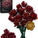 iATOM Burgundy Red Rose Bouquet Building Set, 12Pcs Flower Botanical Collection Kit for Adult, for Her/Girlfriend/Mom/Wife/Couple, Vintage Home Office Table Centerpiece Decor