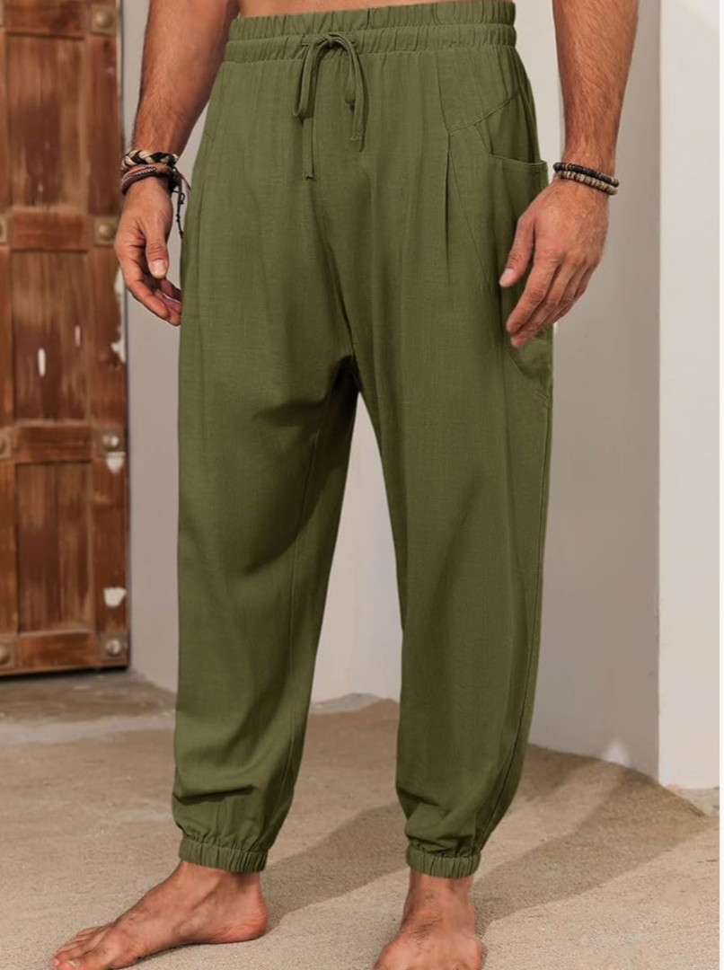Runcati Mens Harem Pants Casual Elastic Waist Drawstring Baggy Pants Summer Hippie Hip Hop Trousers, Size M