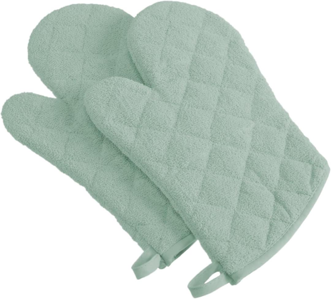 DII Basic Terry Collection 100% Cotton Quilted, Oven Mitt, Mint, 2 Piece