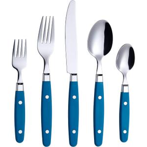 ANNOVA Silverware Set Stainless Steel Cutlery Color Handle With Rivet/Retro Flatware (Sapphire Blue, 20 Pieces)