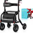 Farani Rollator Walker with Seat, Outdoor Rolling Walkers for Seniors - 10" Large All Terrain Rubber Wheels, Padded Seat and Backrest, Ergonomic Handles, Comfort on Grass (2025 Black)