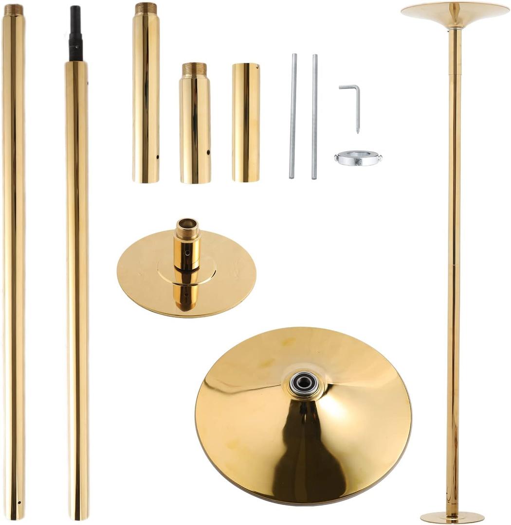 UMEKEN Spinning Static Dance Pole Portable Removable Adjustable 45mm Dancing Pole for Home Exercise Club Party Pub, Dancer Pole for Beginners and Professionals 440lb Weight Capacity (Gold-Round)