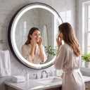 20 Inch Round LED Medicine Cabinet with Mirror and Defogger, Black Wall Mounted Bathroom Mirror Cabinet with Storage Shelves and Touch Control, 24*30inch