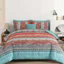 Cottolester Boho Queen Comforter Set 8 Pieces, Terracotta Comforter Bohemian Striped Bed in A Bag,Soft Microfiber Bedding Set for All Seasons